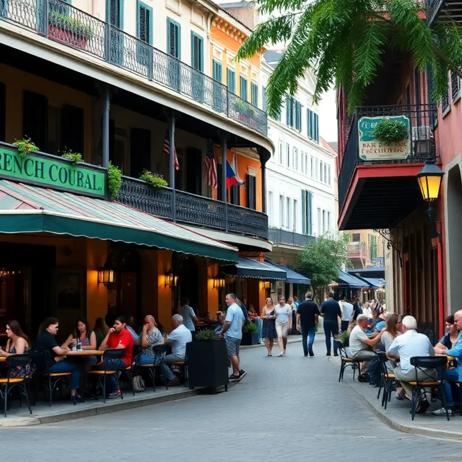 Exterior of Creole restaurants in the French Quarter with vibrant colors.