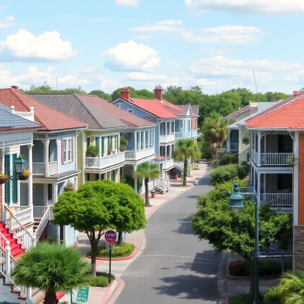 A view of affordable neighborhoods in New Orleans showcasing picturesque homes and community life.