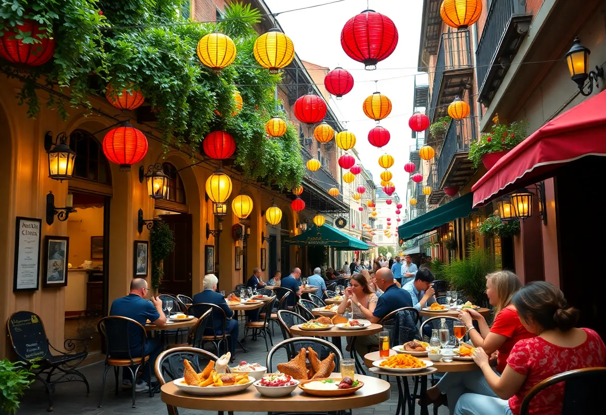 Outdoor dining in the French Quarter showcasing Creole cuisine