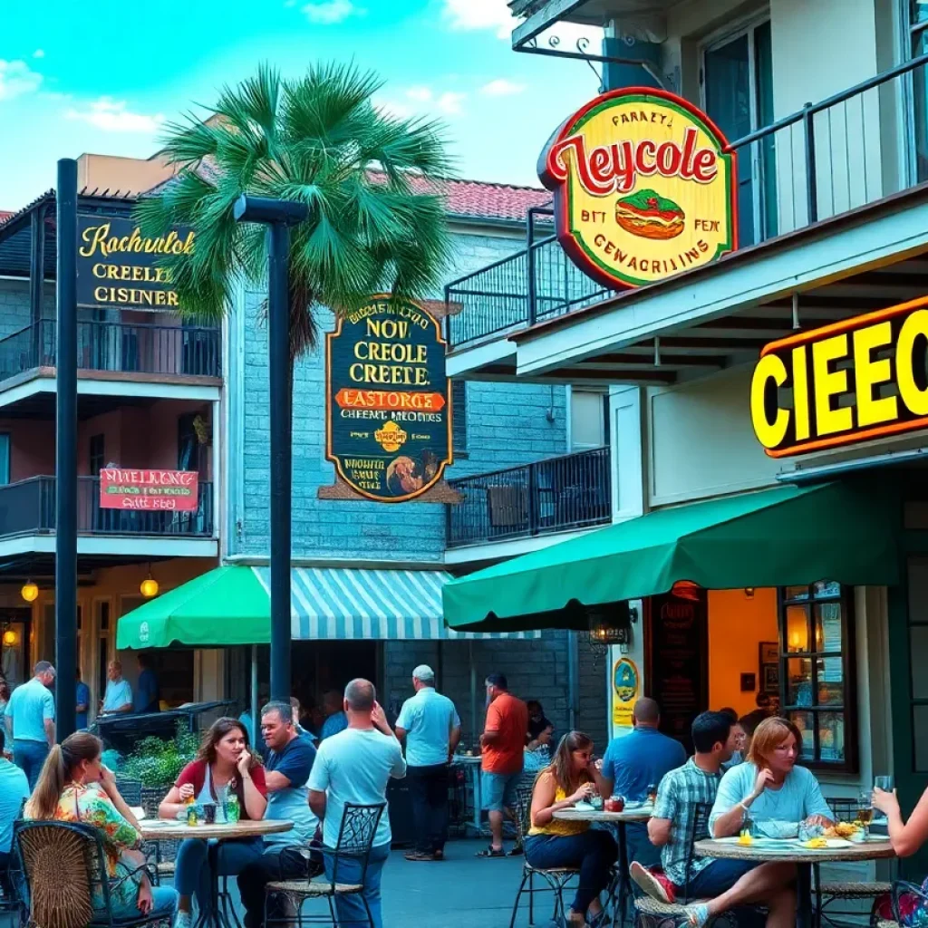 People enjoying Creole food in New Orleans outdoor dining scene