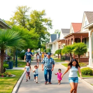 Children playing in a park in a New Orleans neighborhood