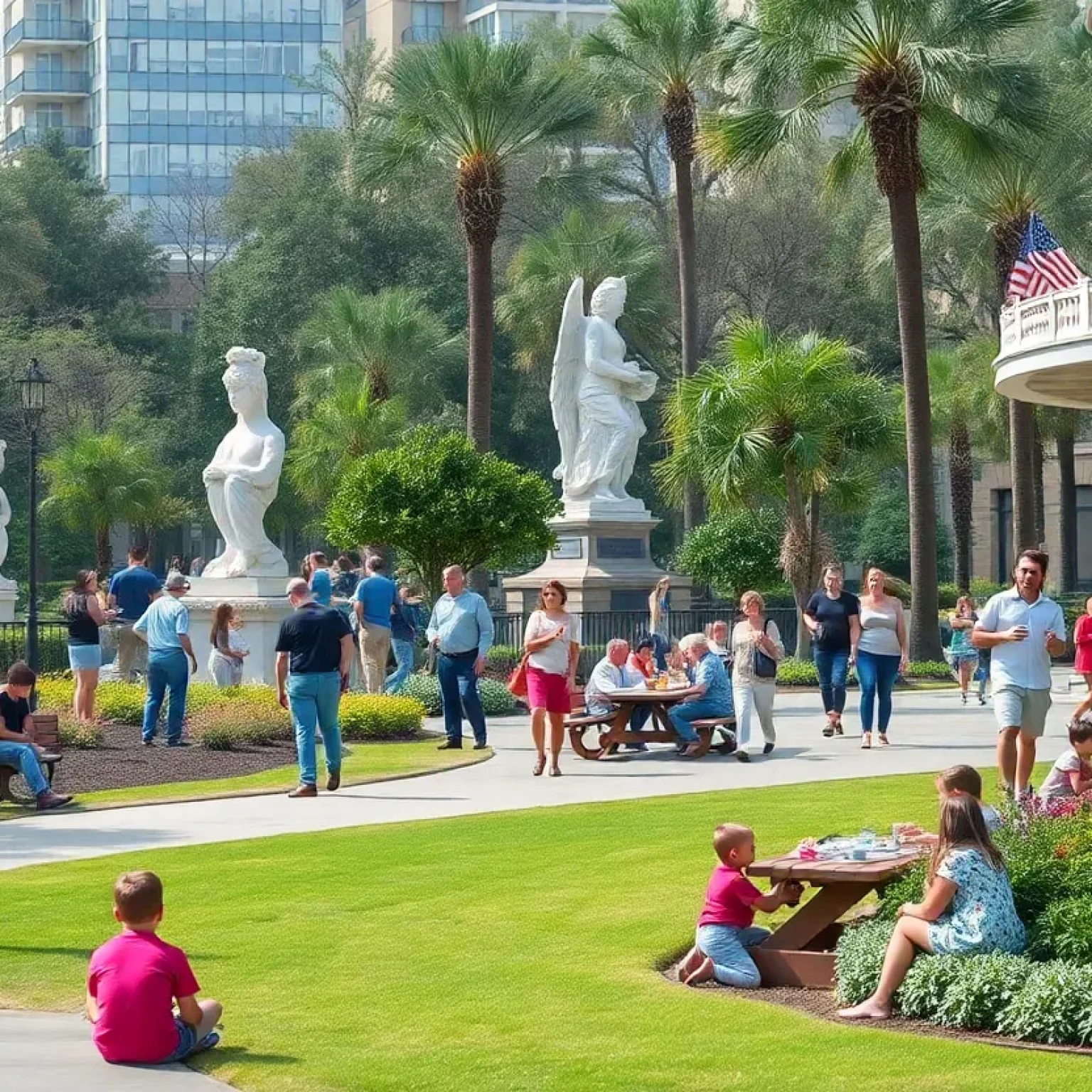 Families having fun at City Park in New Orleans