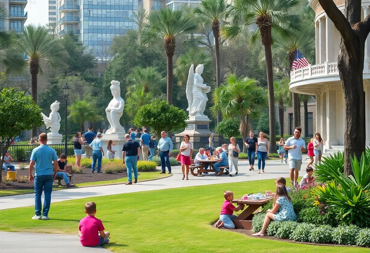 Families having fun at City Park in New Orleans