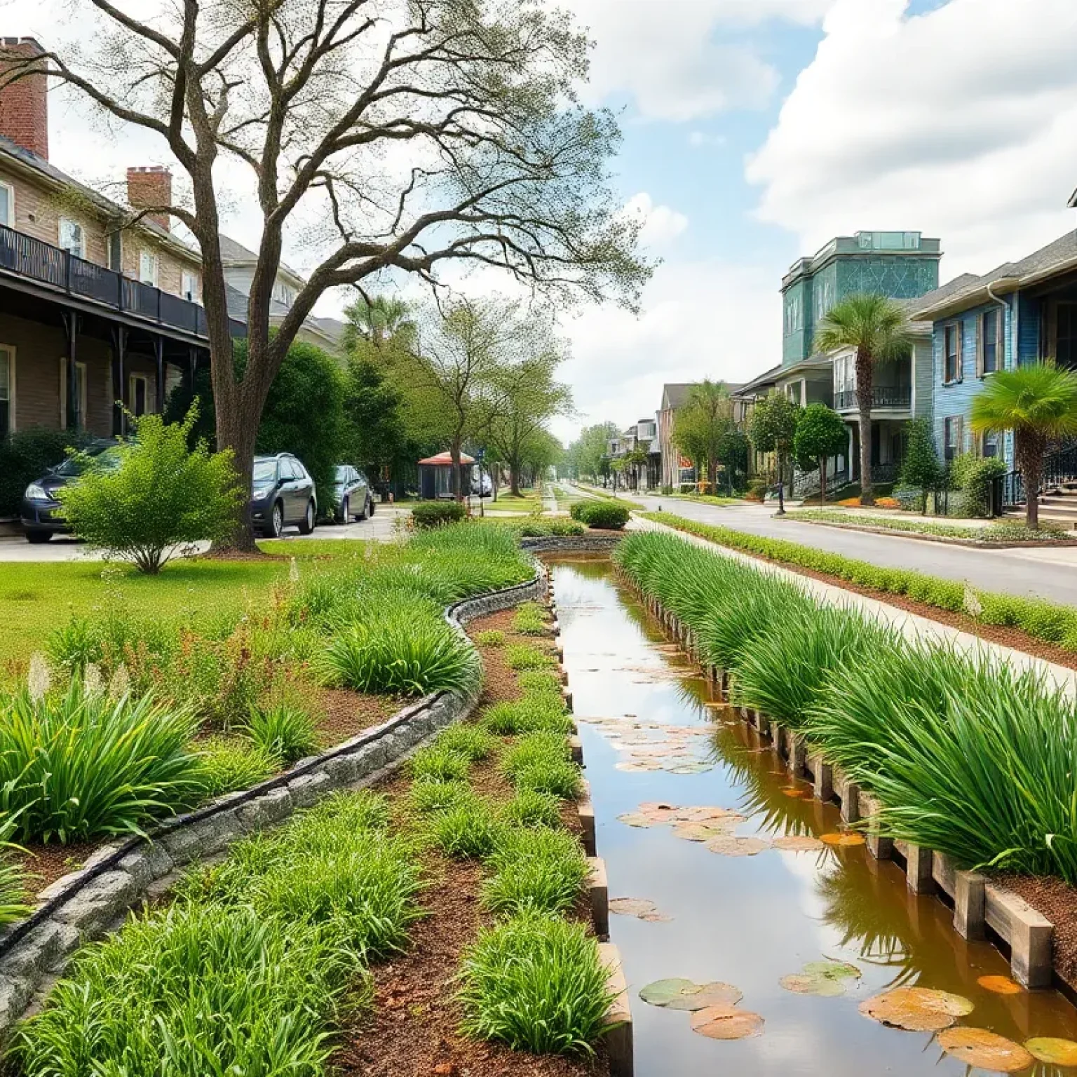 Green stormwater features in New Orleans designed for flood resilience