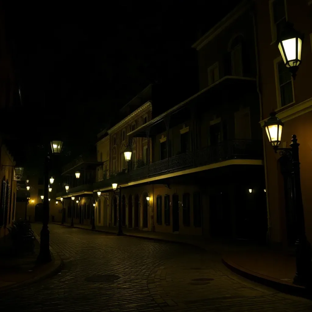 Spooky nighttime scene in the French Quarter, New Orleans.
