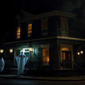 Spooky haunted house in New Orleans at night