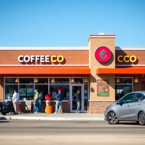 Busy drive-thru coffee shop in Waveland, Mississippi