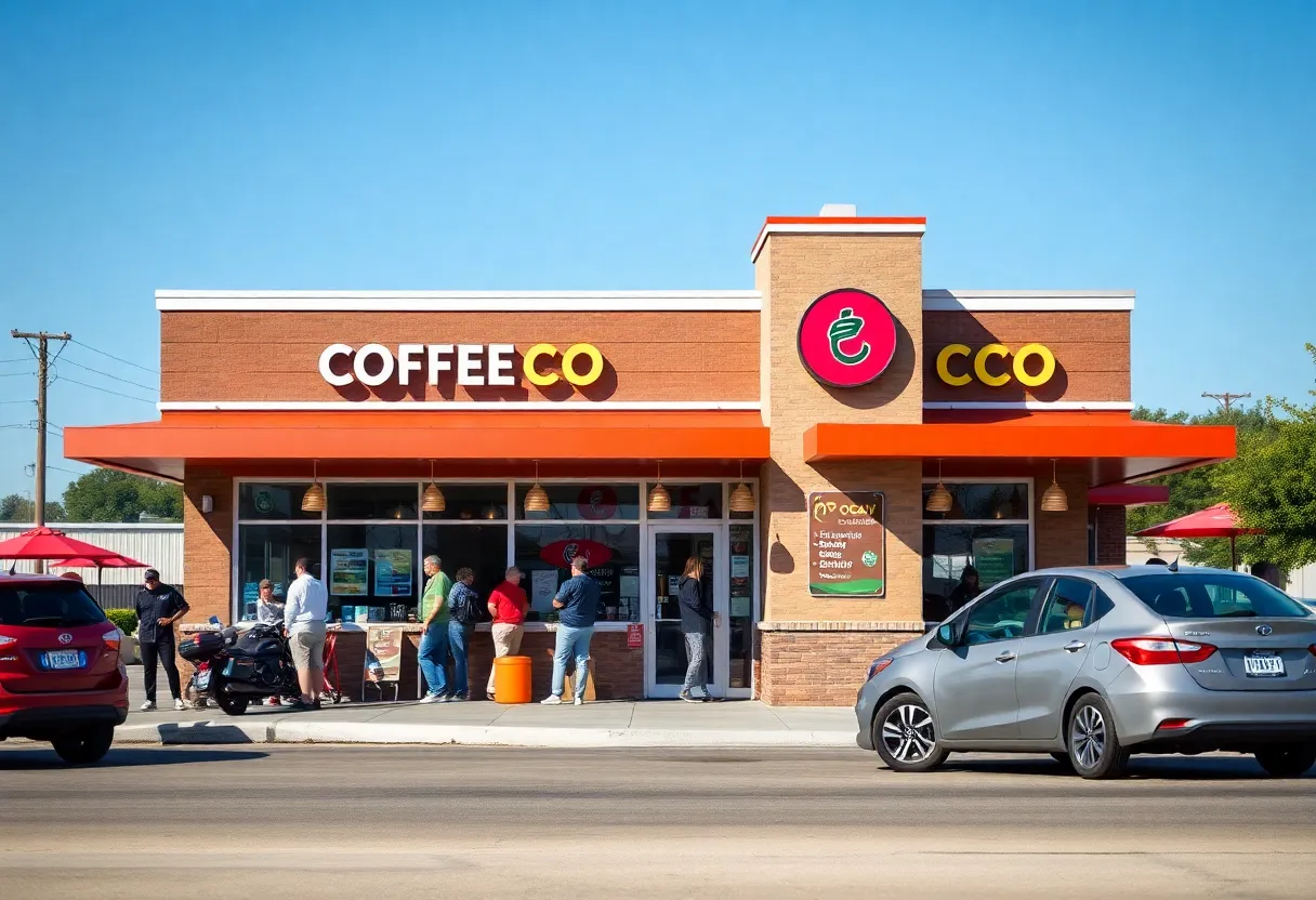 Busy drive-thru coffee shop in Waveland, Mississippi