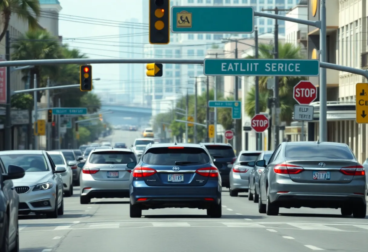 Traffic in New Orleans with cars and local nuances