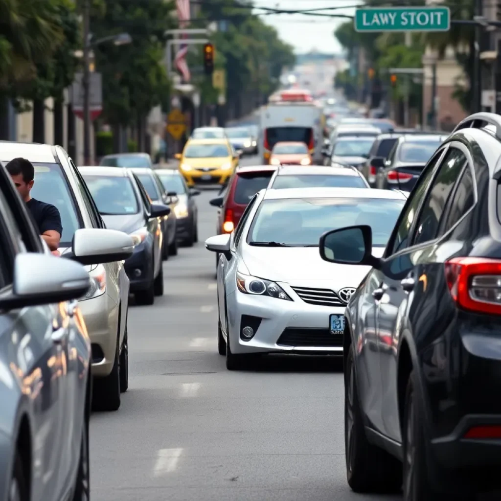 New Orleans street depicting car accident scene