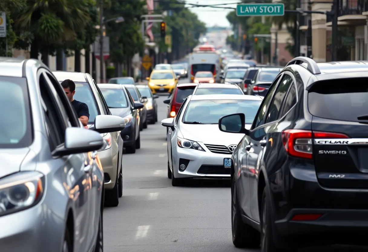 New Orleans street depicting car accident scene