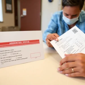Voter using absentee ballot with redesigned envelopes