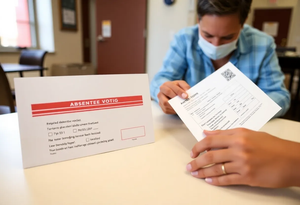 Voter using absentee ballot with redesigned envelopes