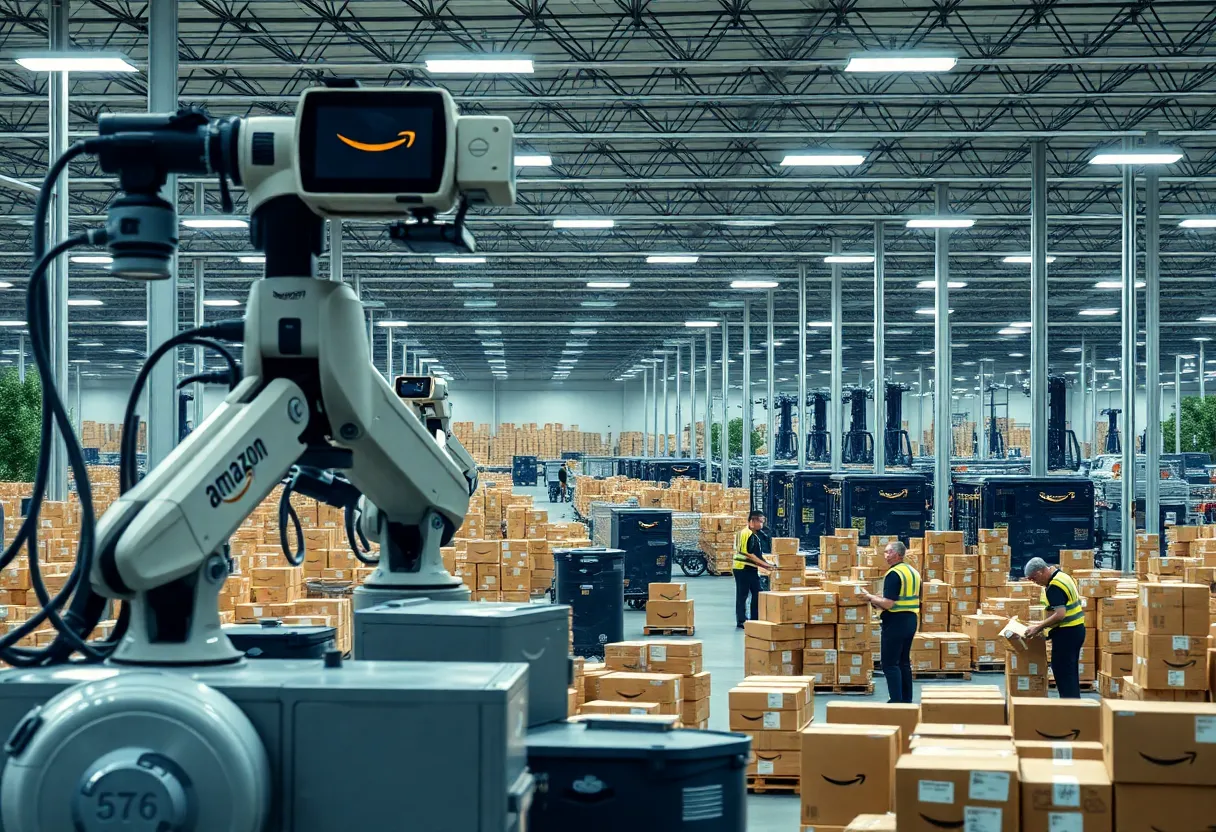 Amazon delivery facility with packaging and robotics