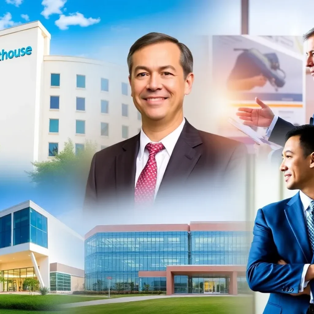 Collage of Baton Rouge healthcare and business environments symbolizing leadership changes.