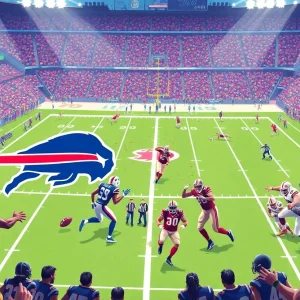 Buffalo Bills and New Orleans Saints players on the field during a football game