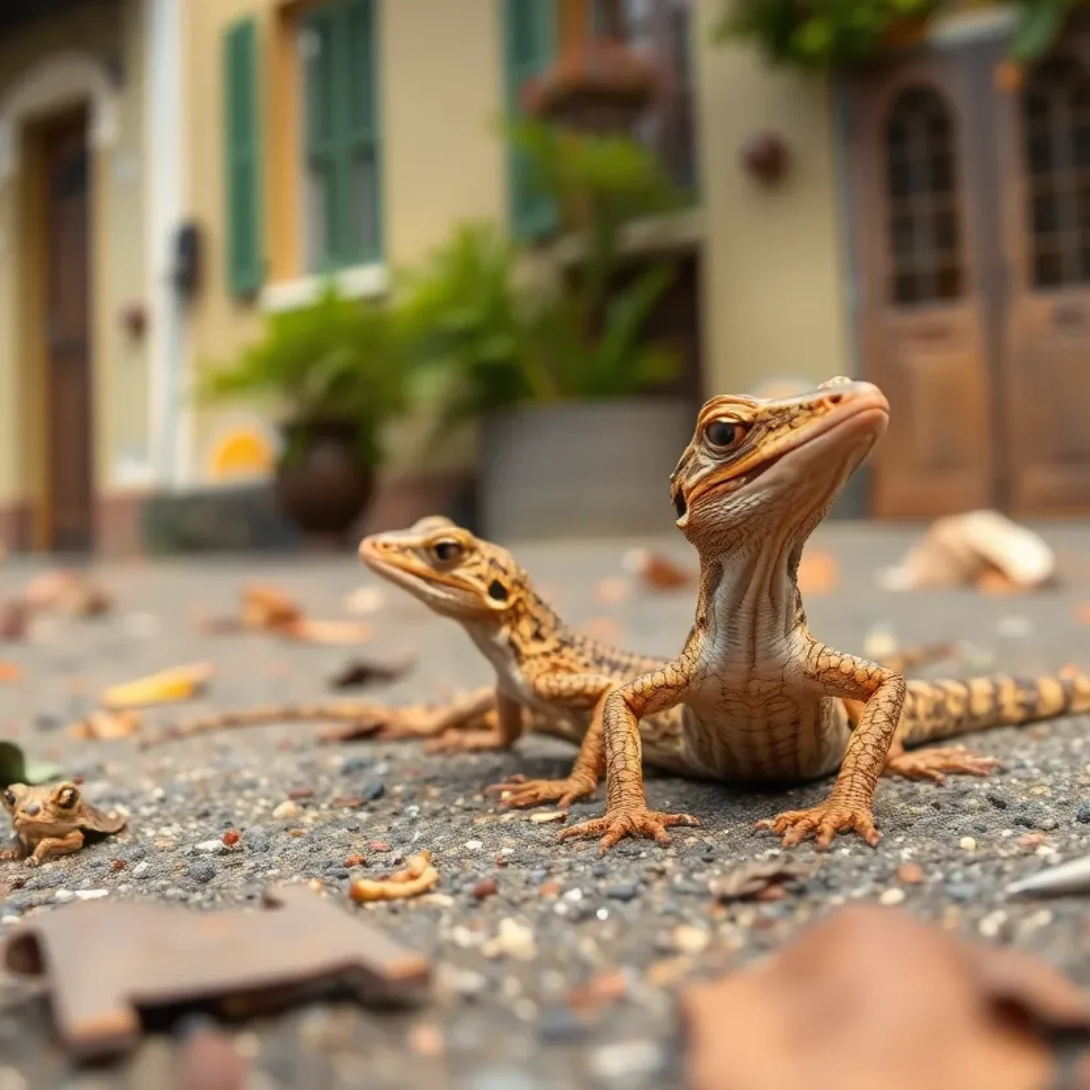 Brown anole lizards amidst urban pollution in New Orleans