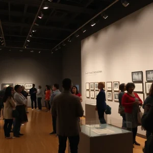 Visitors engaging with an art installation at the Captive State exhibition in New Orleans.