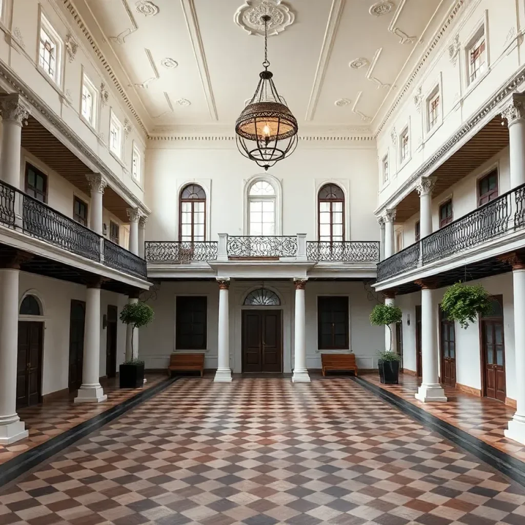 Exterior view of a historic center hall home in New Orleans showcasing unique architectural features.