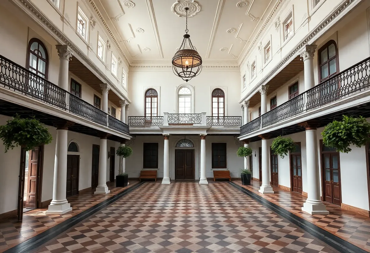 Exterior view of a historic center hall home in New Orleans showcasing unique architectural features.