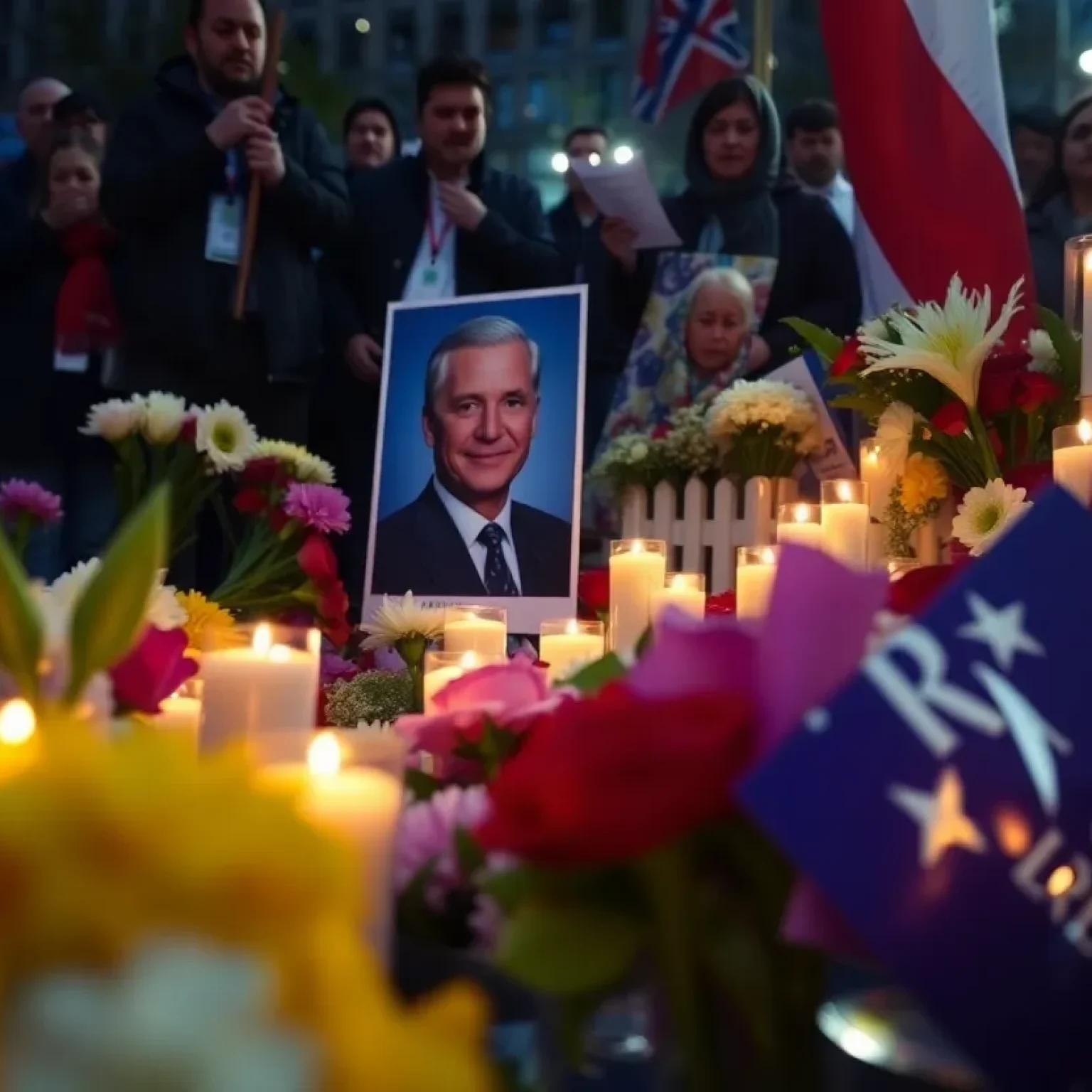 Public memorial with flowers and candles honoring Charlie Kirk