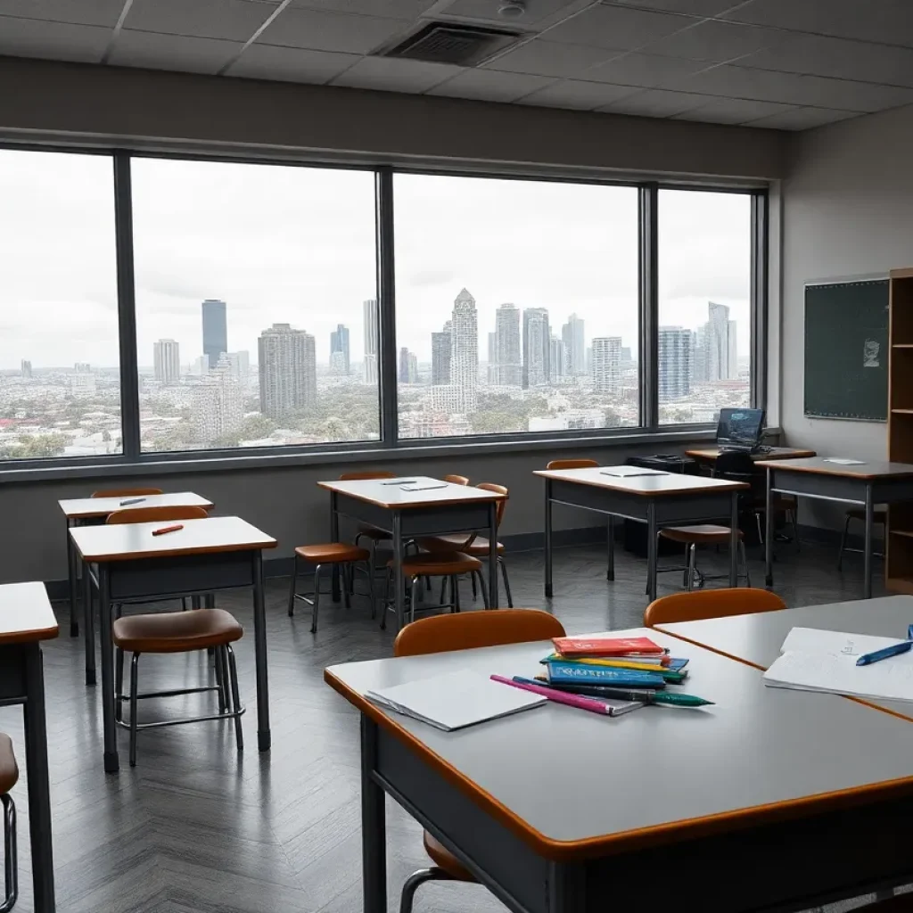Disrupted classroom environment after a hurricane