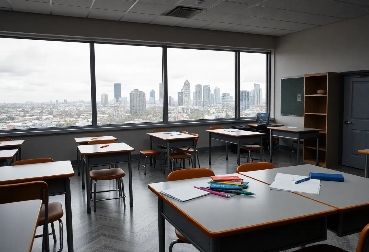 Disrupted classroom environment after a hurricane