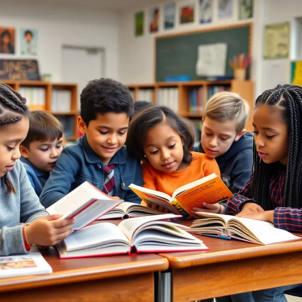 Students engaged in reading activities in a traditional public school classroom