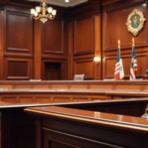Empty judge's bench in a courtroom symbolizing the discussion on judicial ethics.