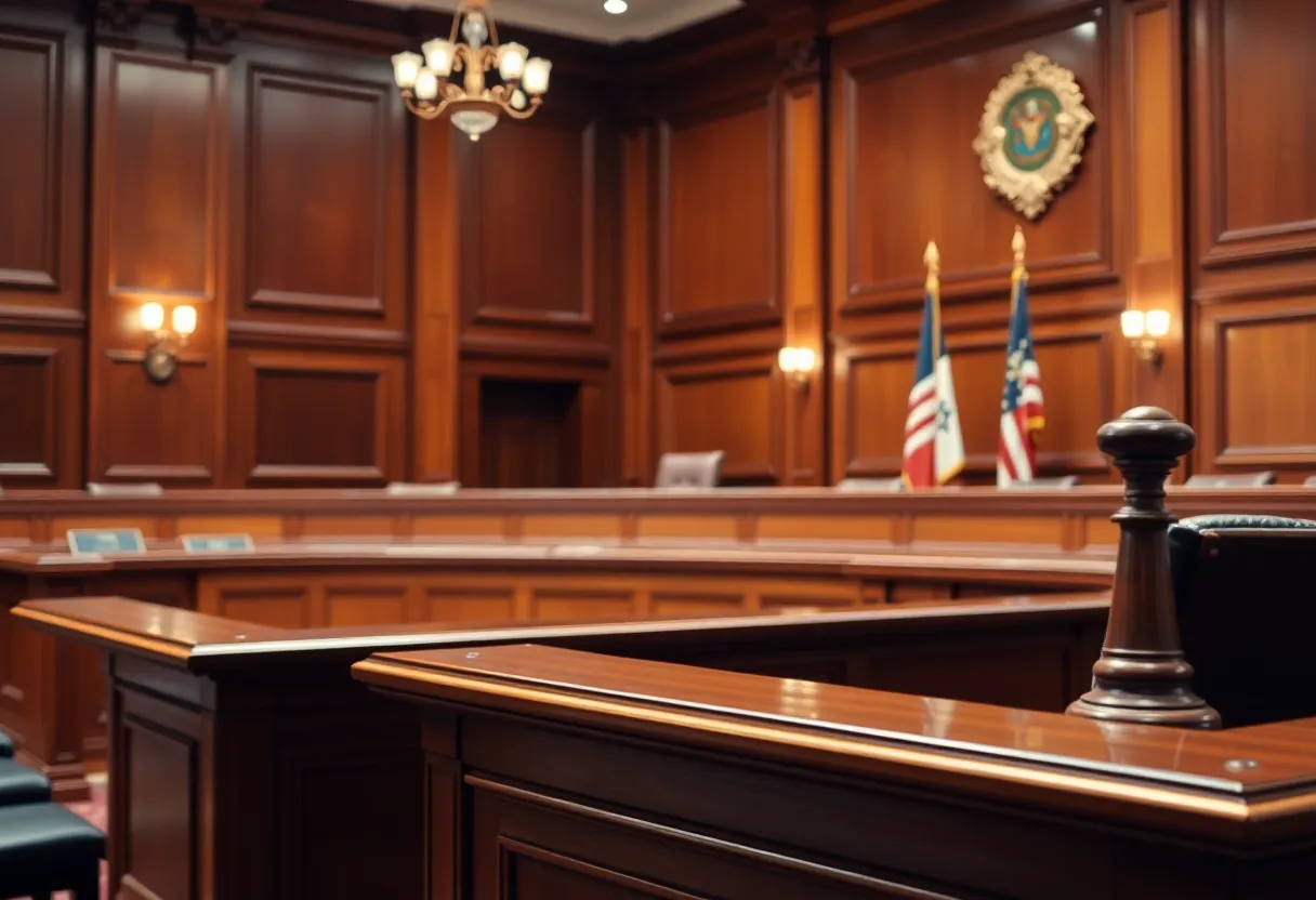 Empty judge's bench in a courtroom symbolizing the discussion on judicial ethics.