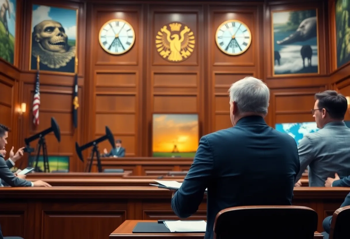 Courtroom scene representing the lawsuit against LORA