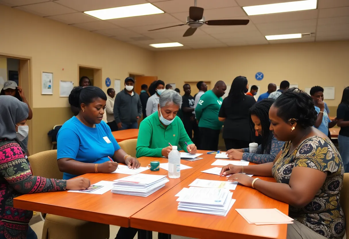 Residents of New Orleans applying for the Crescent City ID at a community center.