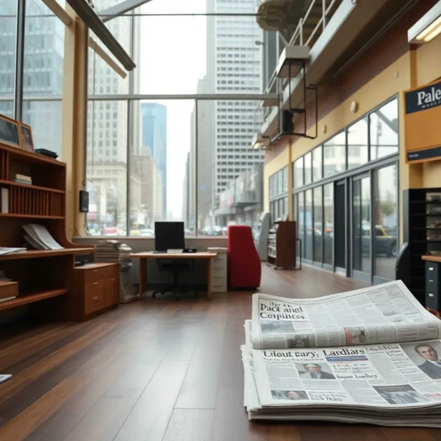 An empty newsroom illustrating the decline of local journalism.
