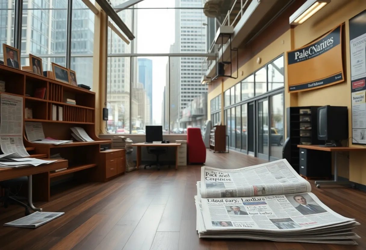 An empty newsroom illustrating the decline of local journalism.
