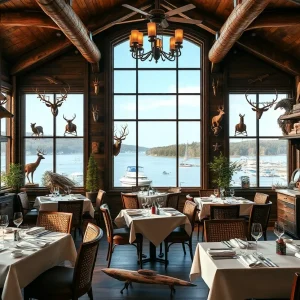 Interior of Delacroix Restaurant with hunting camp theme