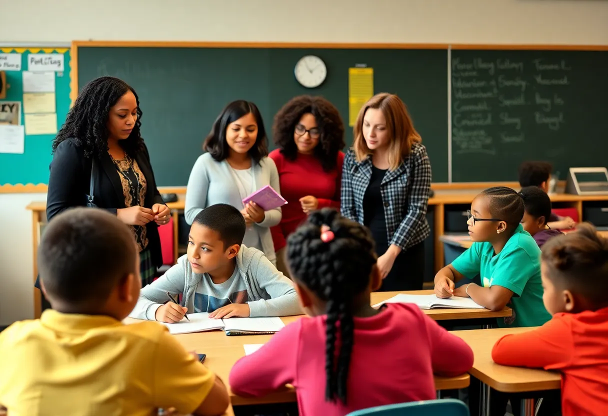 Students actively participating in a classroom at a charter school in Louisiana.