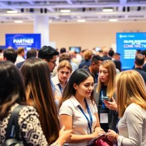 Entrepreneurs networking at a business festival