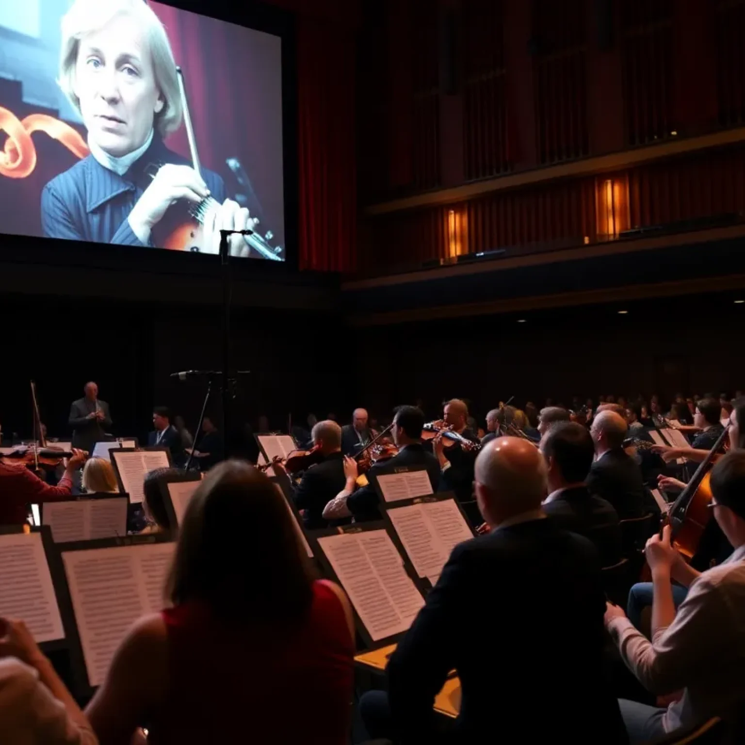 Audience enjoying a live orchestra concert during the screening of Frankenstein.