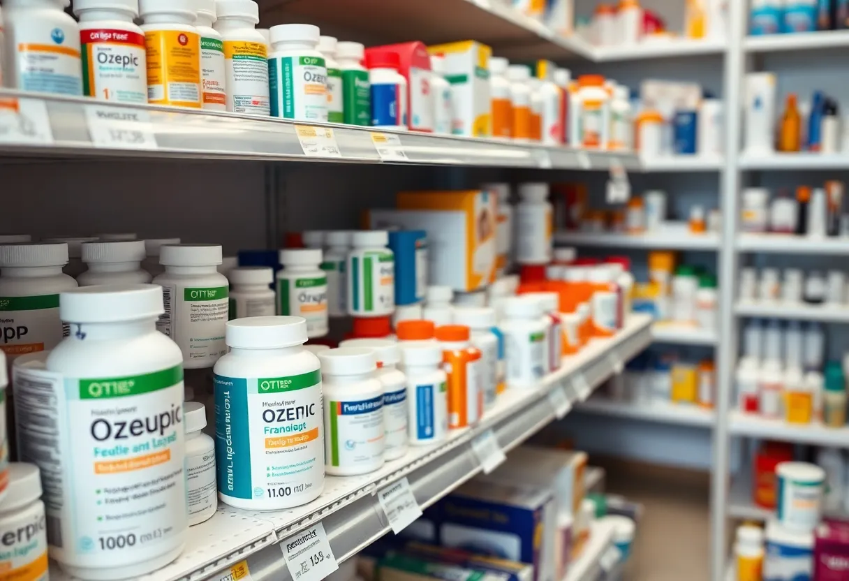Display of GLP-1 medications in a pharmacy
