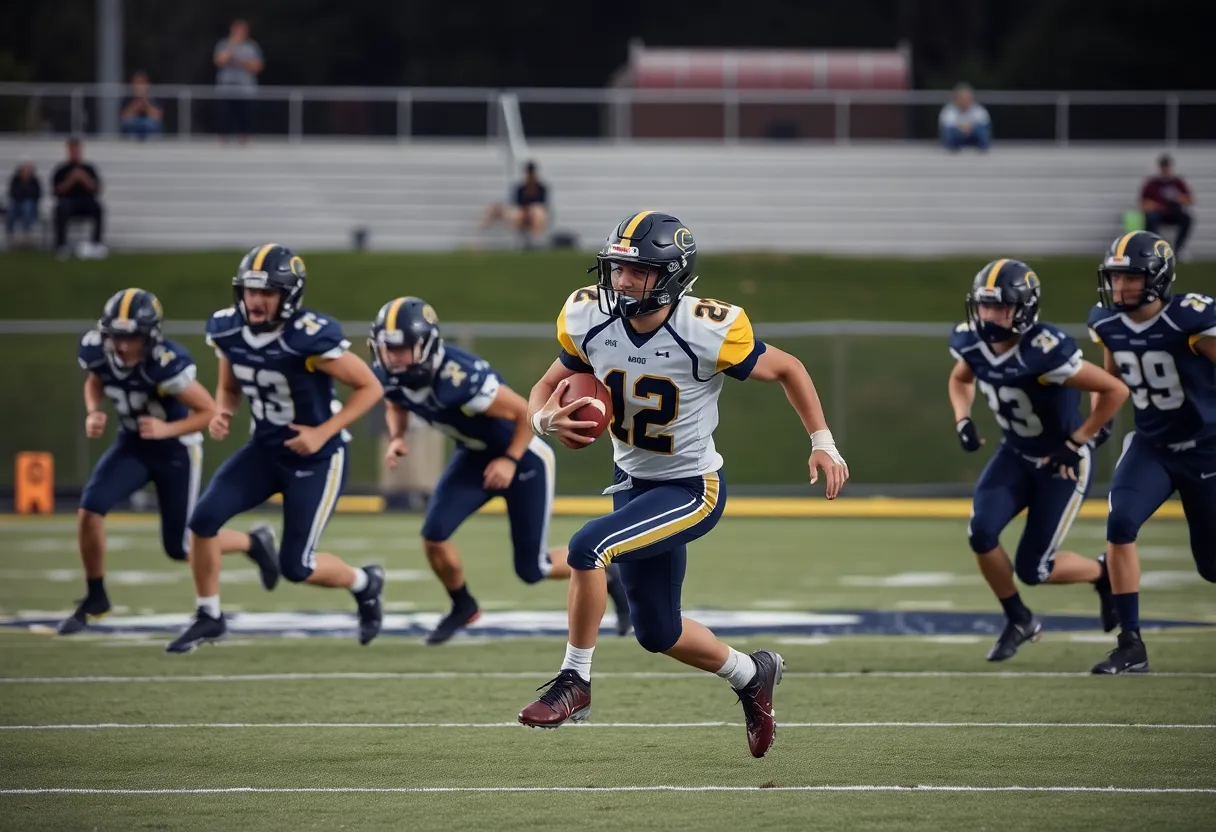 Football players in action during a high school game.