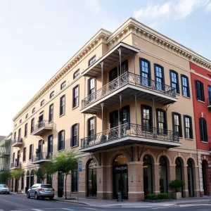 Exterior view of the renovated IBM building transformed into senior housing in New Orleans.
