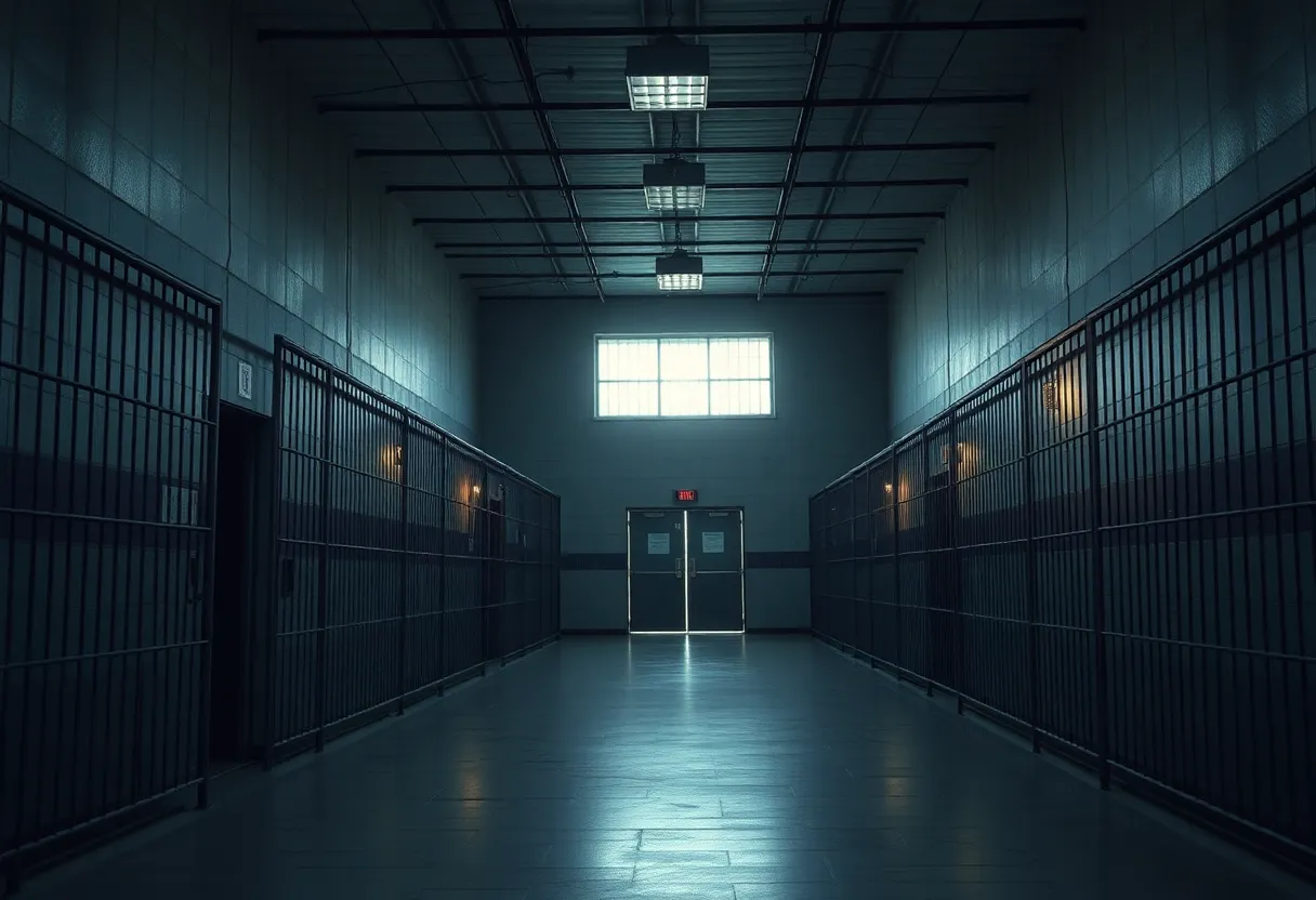 Illustration representing human rights issues within a detention center.