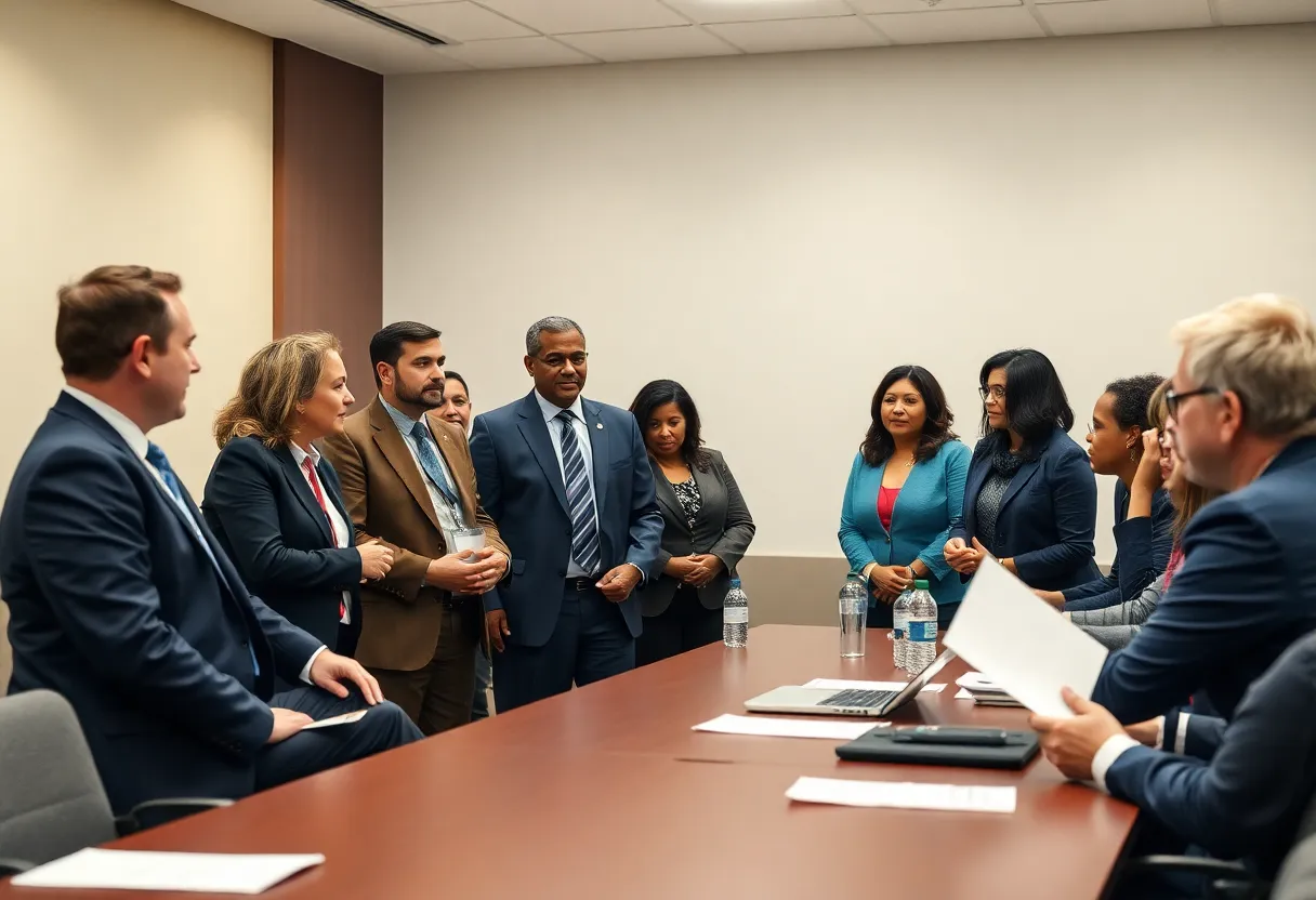 Diverse group of business leaders and officials at a conference