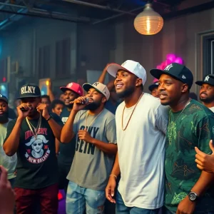 Artists performing in an urban rap scene in New Orleans
