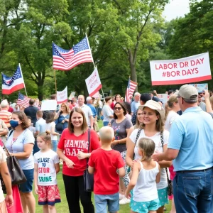 Labor Day gathering in New Orleans with union members celebrating in a park.