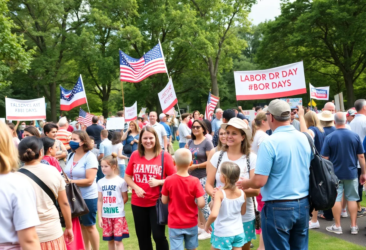 Labor Day gathering in New Orleans with union members celebrating in a park.