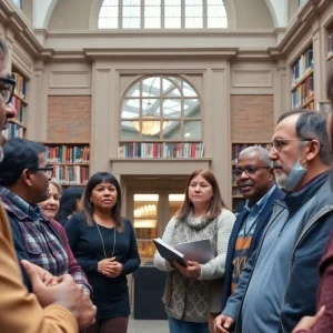 Community members expressing concerns at a library meeting