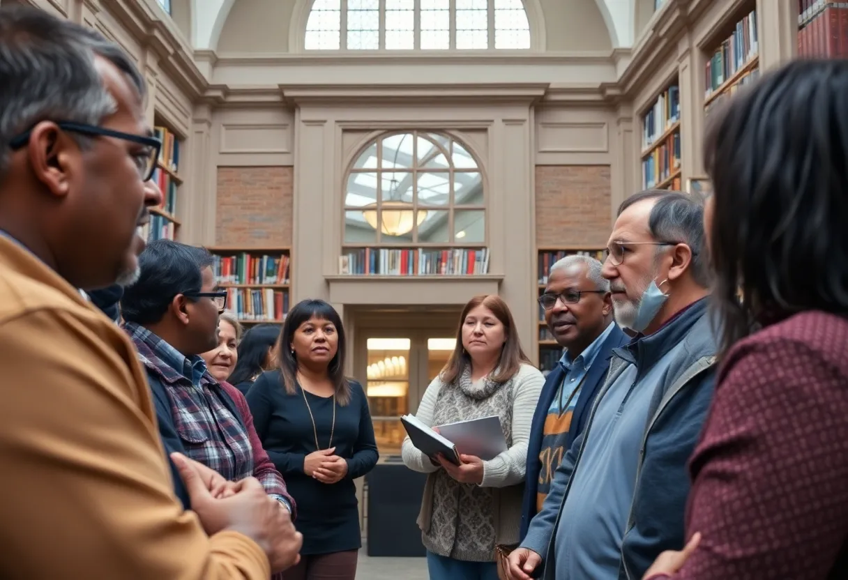 Community members expressing concerns at a library meeting