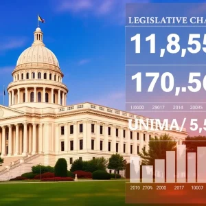 Capitol building of Louisiana with an overlay of economic data