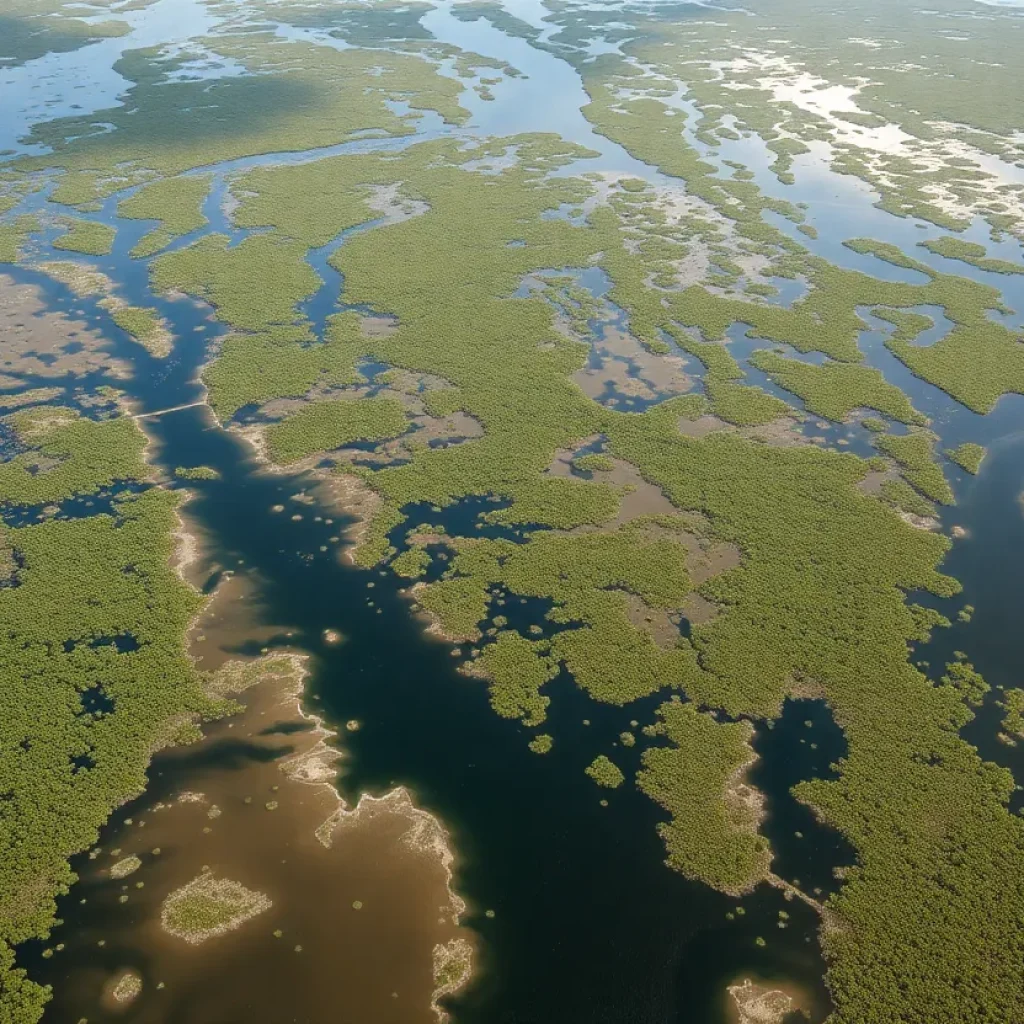 Degraded Louisiana coastal wetlands affected by oil extraction